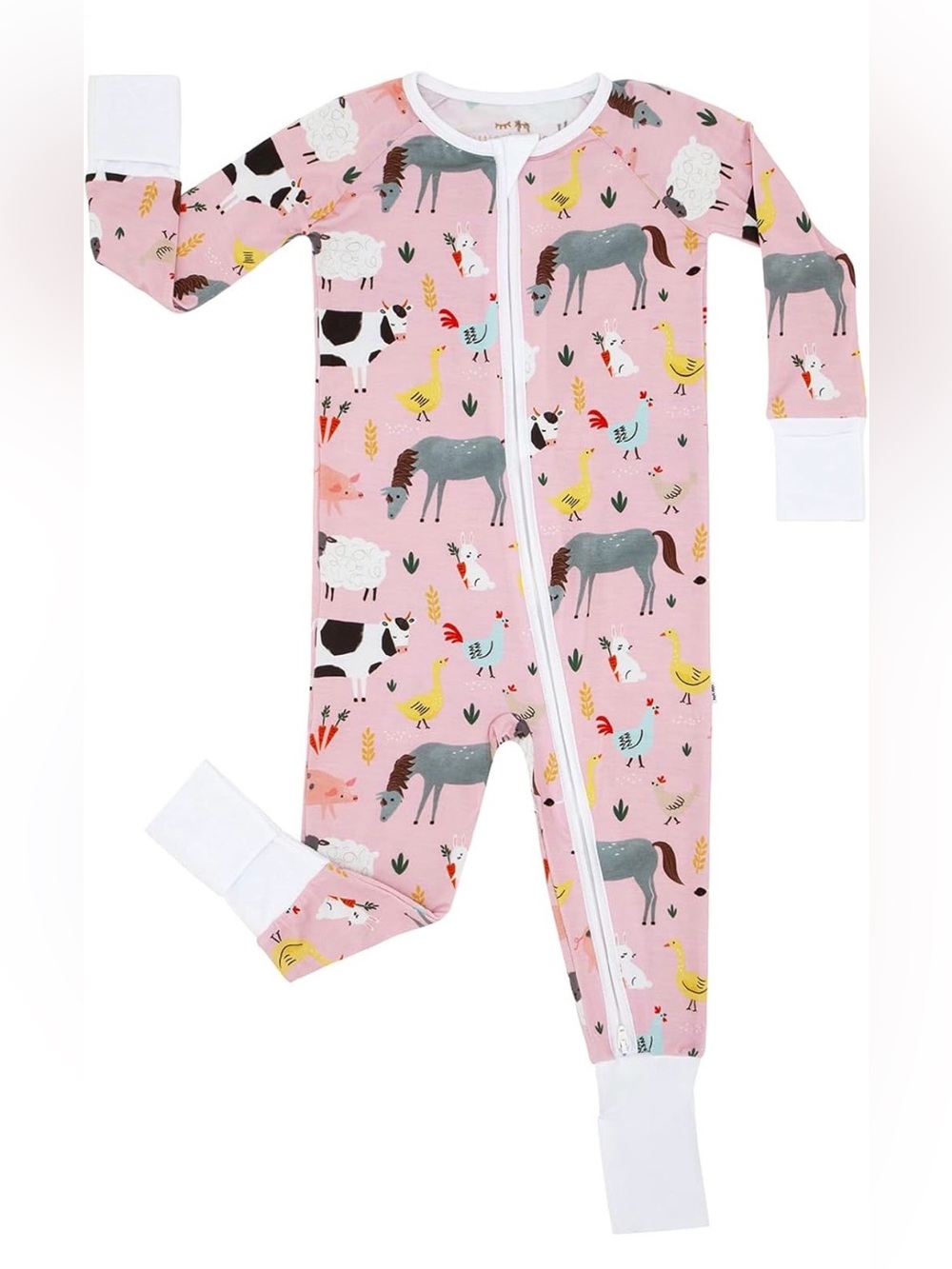 Little Sleepies pink farm animals 6-12 zippy